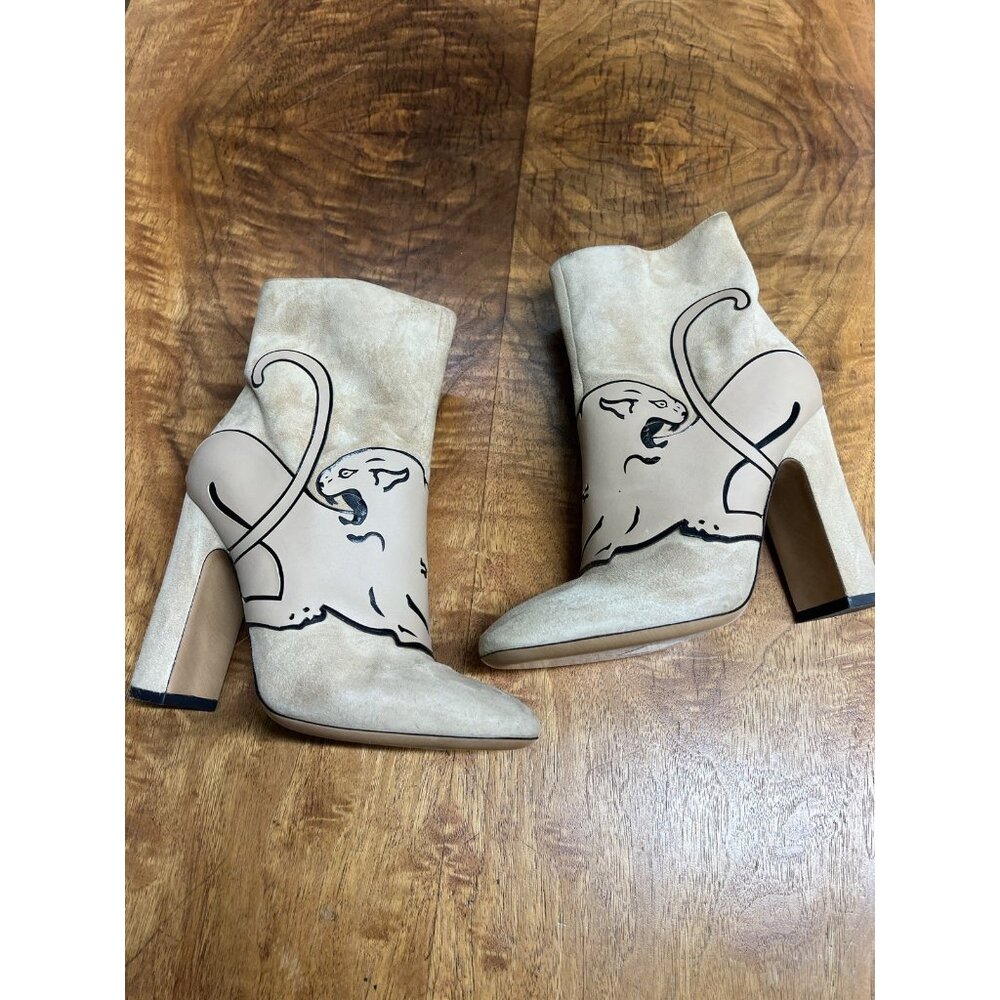 Valentino Garavani Women’s 39 8.5 Beige Suede Panther Boots Shoes Made in Italy
